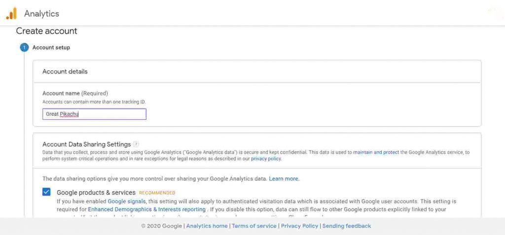 Google Analytics Create Account
