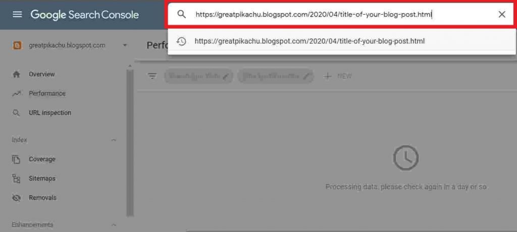 Pasting blog post URL into GSC
